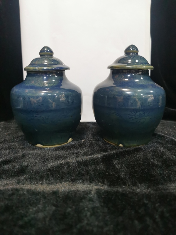 古玩陶瓷霽藍釉刻花蓋罐拍賣,當前價格32000元