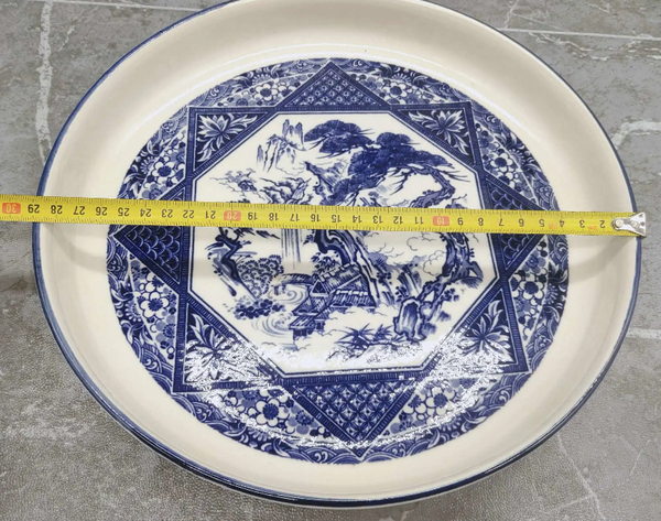 古玩陶瓷出口創匯期山水紋青花盤拍賣,當前價格345元