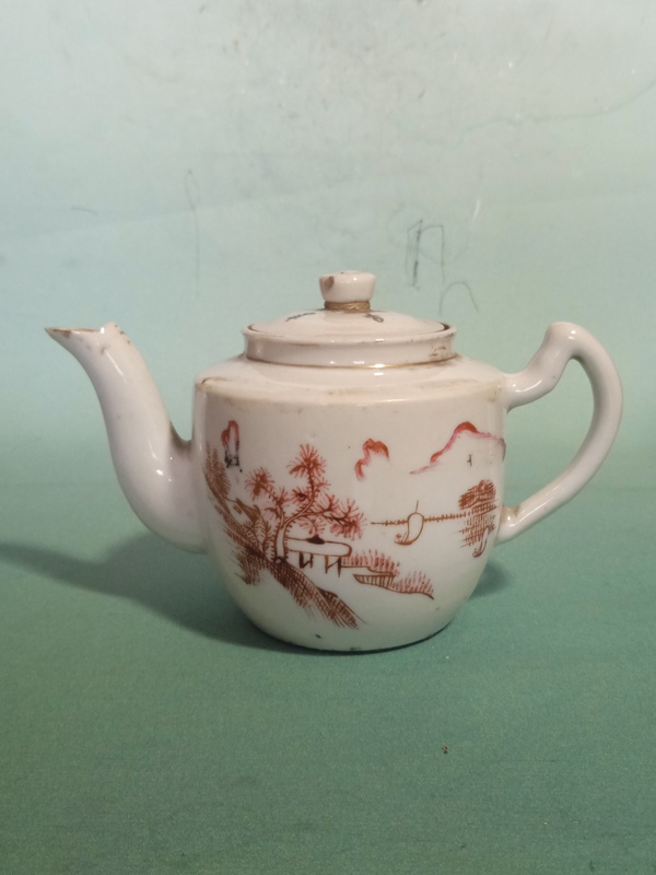 古玩陶瓷礬紅彩山水人物紋茶壺拍賣,當前價格399元