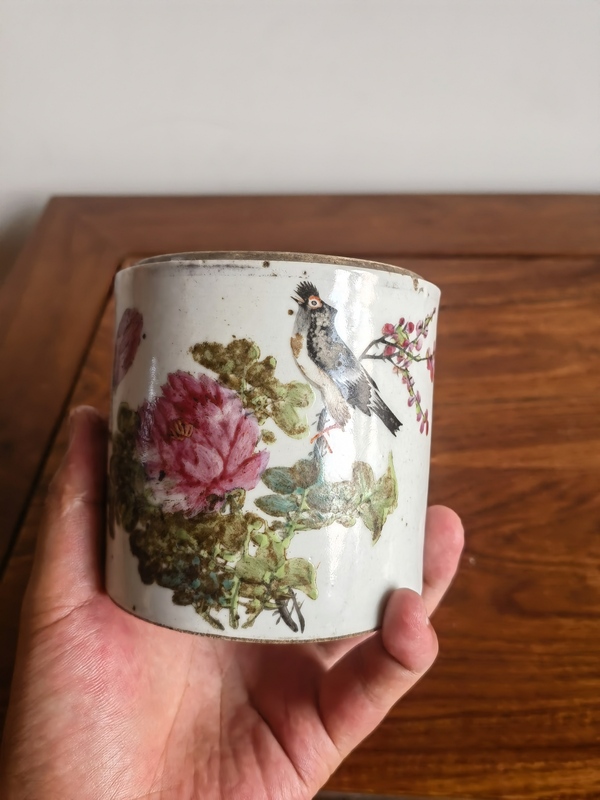 古玩陶瓷光緒粉彩花鳥紋蓋缸(把玩學習佳品)拍賣,當前價格450元