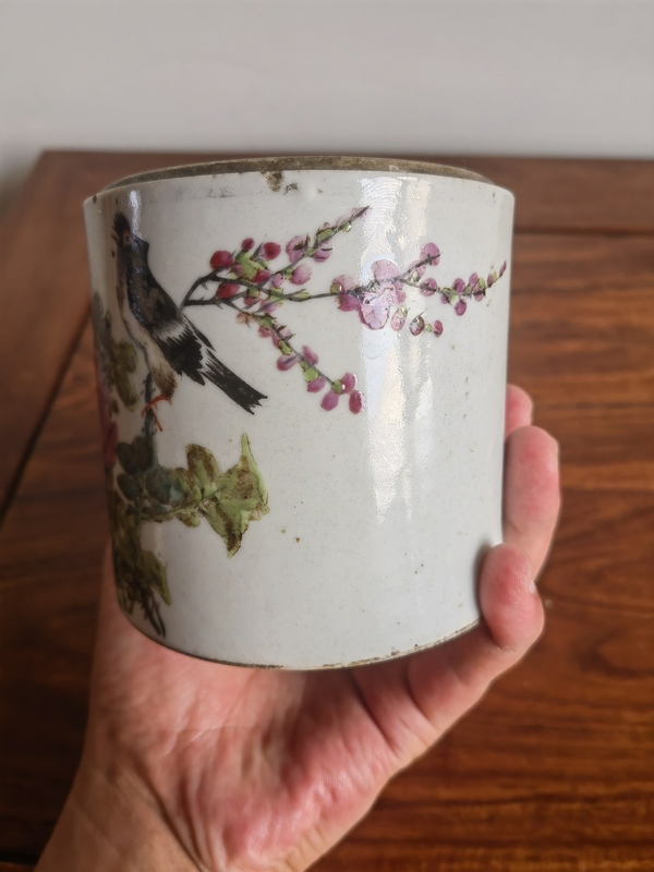 古玩陶瓷光緒粉彩花鳥紋蓋缸(把玩學習佳品)拍賣,當前價格450元