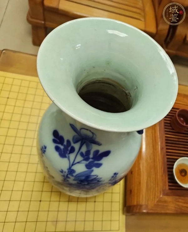 古玩陶瓷青花鳳凰牡丹紋雙松葉耳撇口瓶拍賣，當前價格998元