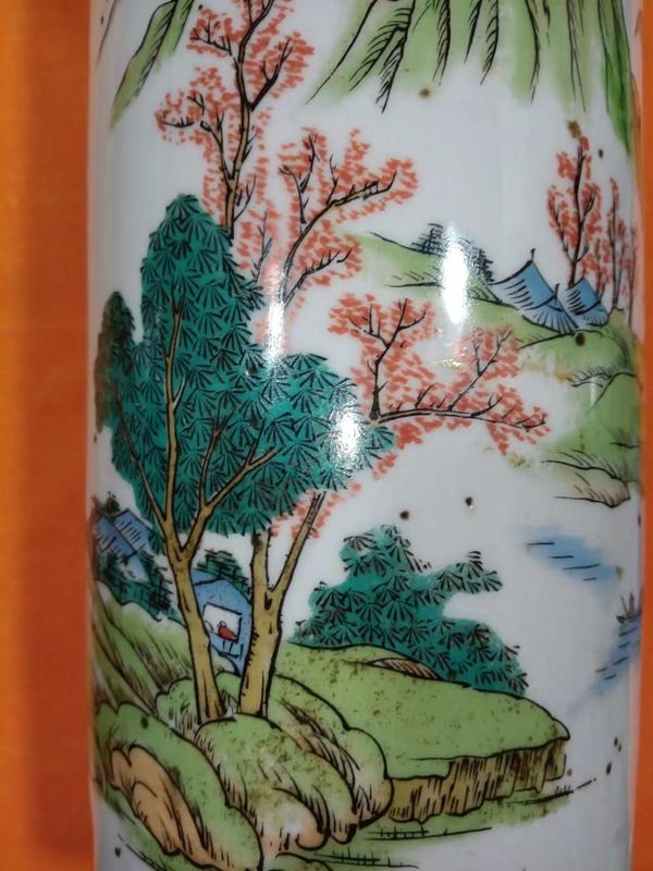 古玩陶瓷民國粉彩山水帽筒拍賣,當前價格2280元