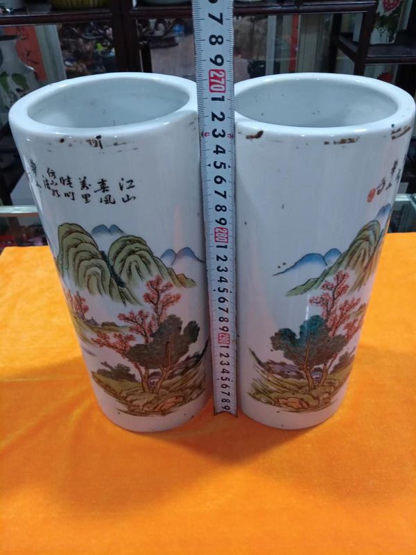 古玩陶瓷民國粉彩山水帽筒拍賣,當前價格2280元