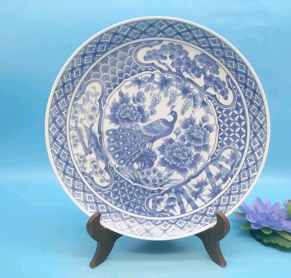 古玩陶瓷八十年代花鳥紋青花盤拍賣,當前價格450元
