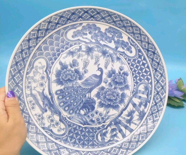 古玩陶瓷八十年代花鳥紋青花盤拍賣,當前價格450元