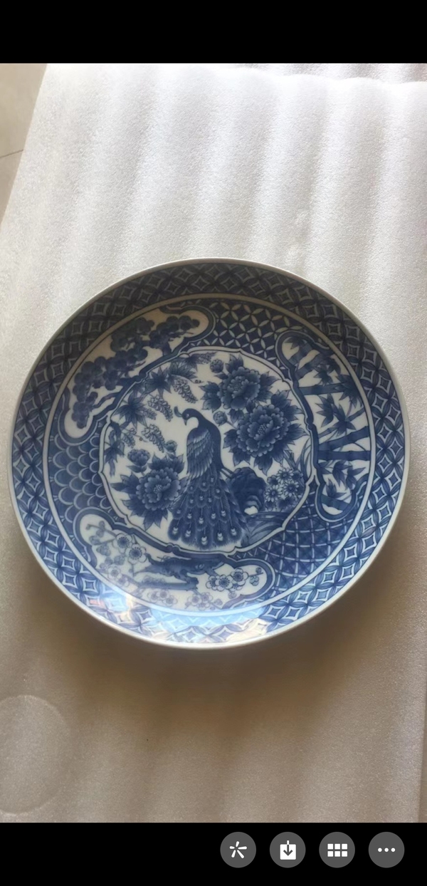古玩陶瓷八十年代花鳥紋青花盤拍賣,當前價格450元