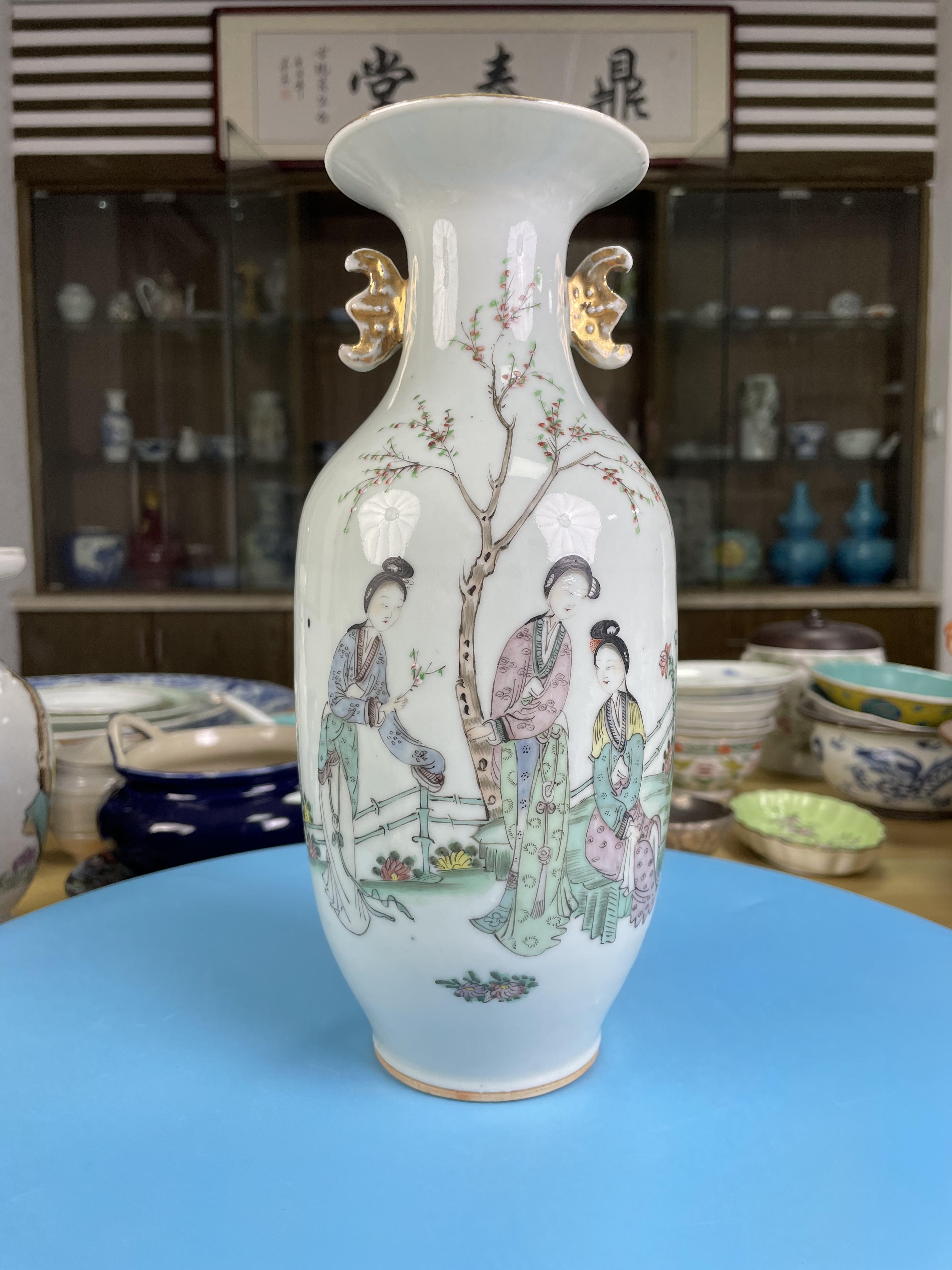 中国清末民国時代　山水人物　粉彩大花瓶　高さ49cm 粉彩 花瓶 民国 名家 【公式通販】