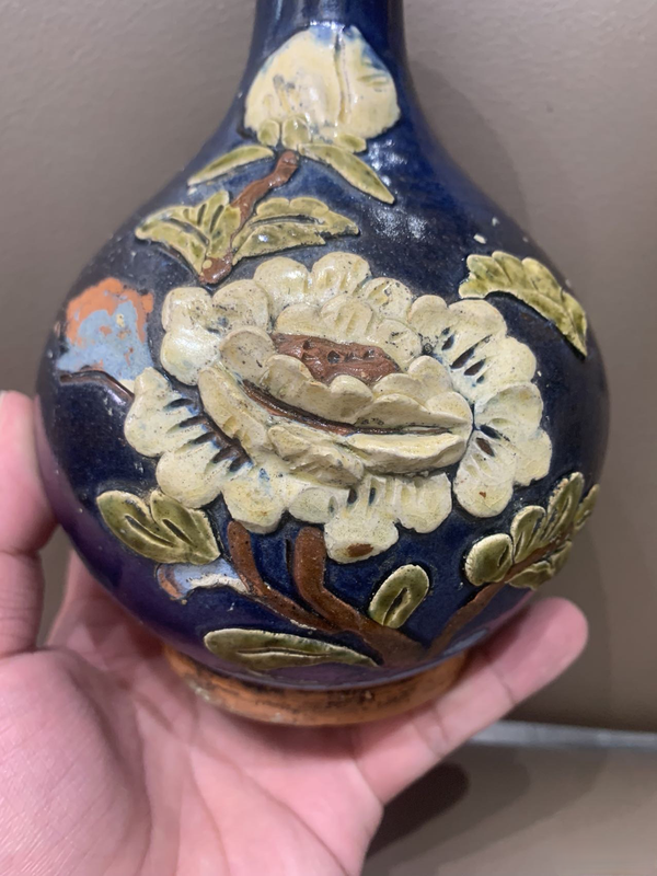 古玩陶瓷藍釉堆塑花卉紋玉壺春瓶拍賣,當前價格4600元