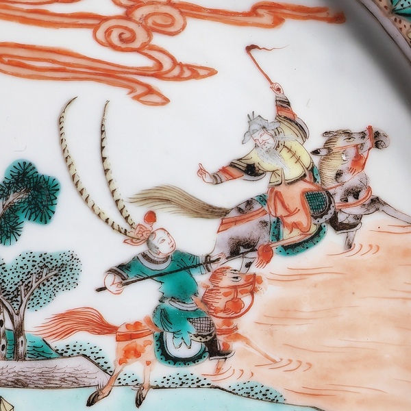 古玩陶瓷五彩呂布誅殺董卓折沿盤拍賣,當(dāng)前價(jià)格3800元