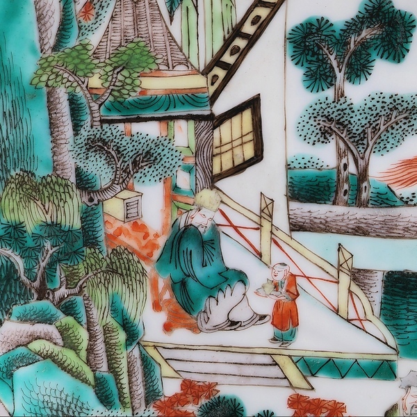古玩陶瓷五彩呂布誅殺董卓折沿盤拍賣,當(dāng)前價(jià)格3800元