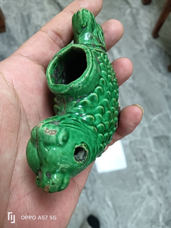 古玩陶瓷民國地方窯口綠釉人魚形水盂拍賣,當前價格185元