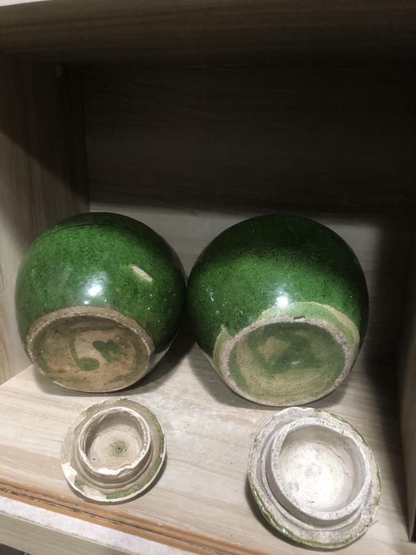 古玩陶瓷綠釉罐一對(duì)拍賣，當(dāng)前價(jià)格588元