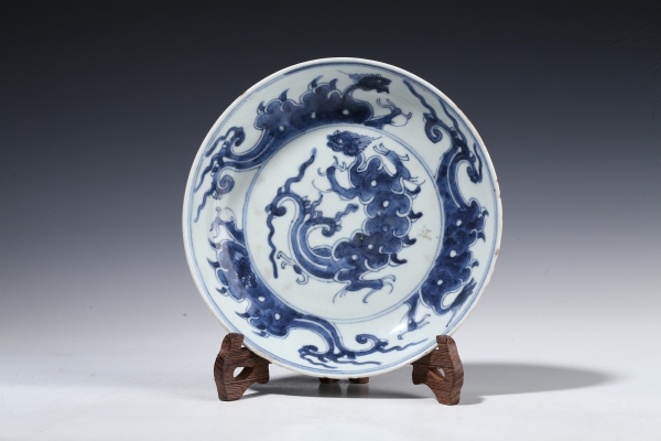 古玩陶瓷清雍正·青花夔龙纹盘拍卖，当前价格2912元