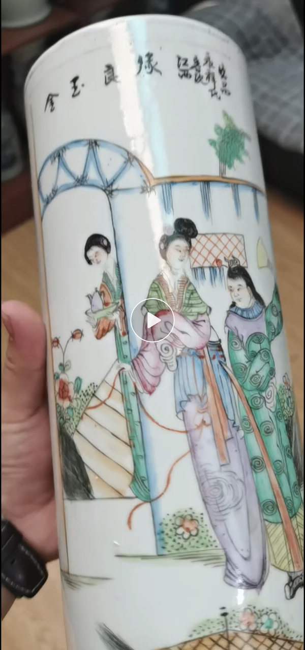 古玩陶瓷粉彩人物故事紋帽筒拍賣,當(dāng)前價格2000元