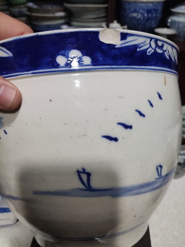 古玩陶瓷晚清山水紋青花缸拍賣,當前價格3688元