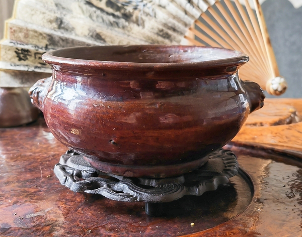 古玩陶瓷【帶保真卡】清中晚期道光-光緒 褐釉雙獅耳爐拍賣(mài),當(dāng)前價(jià)格3699元