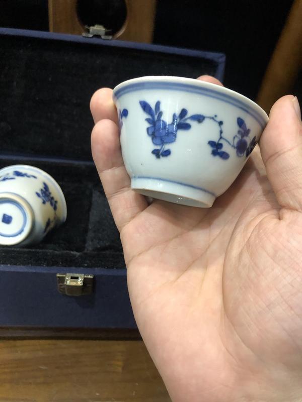 古玩陶瓷青花三多花卉主人杯一對拍賣,當前價格7000元