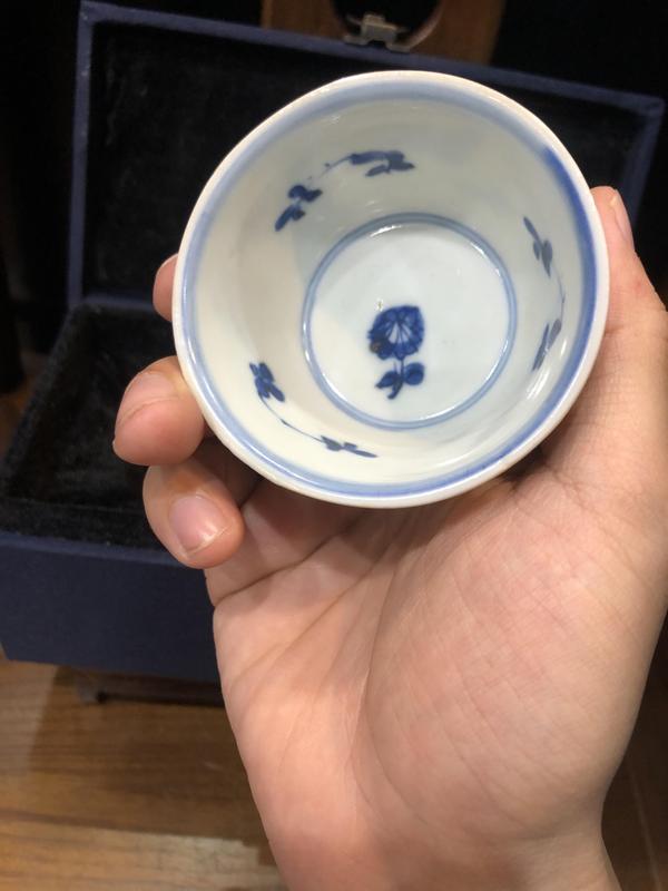 古玩陶瓷青花三多花卉主人杯一對拍賣,當前價格7000元