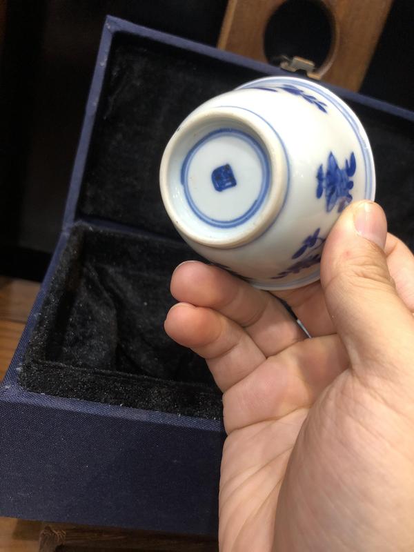 古玩陶瓷青花三多花卉主人杯一對拍賣,當前價格7000元