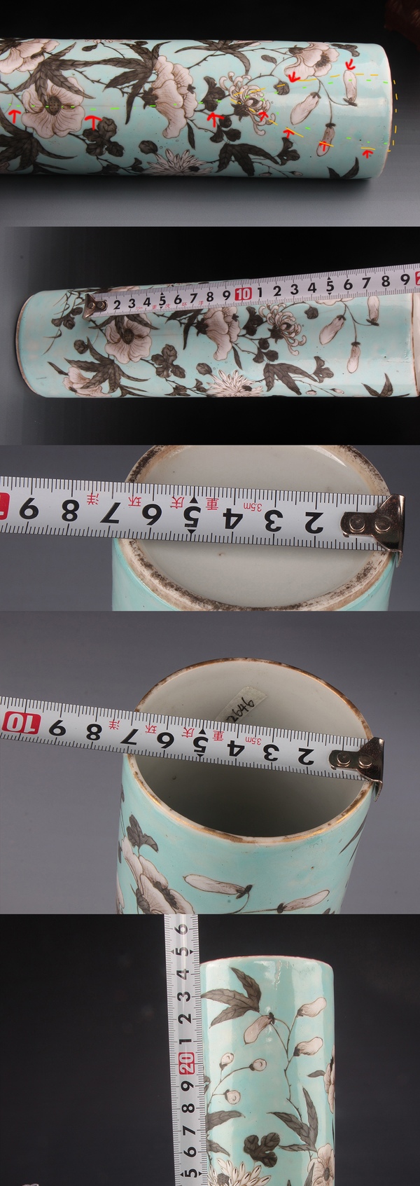 古玩陶瓷【*2646】清晚期 松石綠地墨彩花卉紋花插拍賣,當前價格4800元