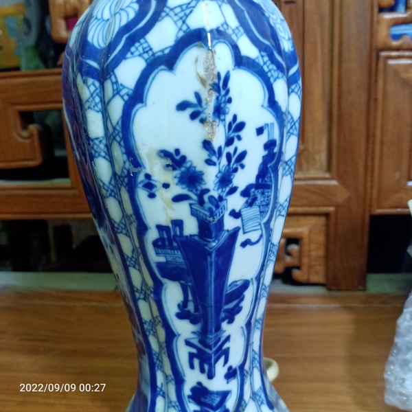 古玩陶瓷清代康熙山水紋青花瓶臺燈拍賣,當前價格732元