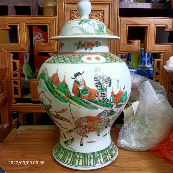 古玩陶瓷晚清五彩三國人物將軍罐拍賣,當前價格18888元