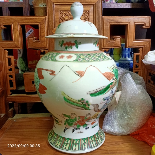 古玩陶瓷晚清五彩三國人物將軍罐拍賣,當前價格18888元