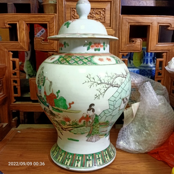 古玩陶瓷晚清五彩三國人物將軍罐拍賣,當前價格18888元