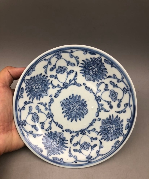 古玩陶瓷道光太陽花青花盤拍賣，當前價格680元