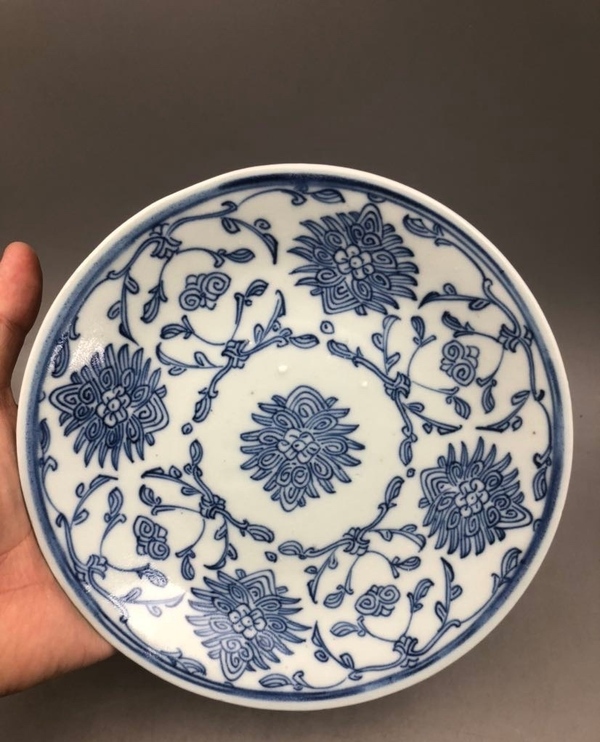 古玩陶瓷道光太陽花青花盤拍賣，當前價格680元
