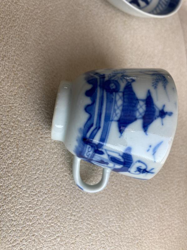 古玩陶瓷清中樓臺亭閣山水紋青花杯盤拍賣，當前價格1388元