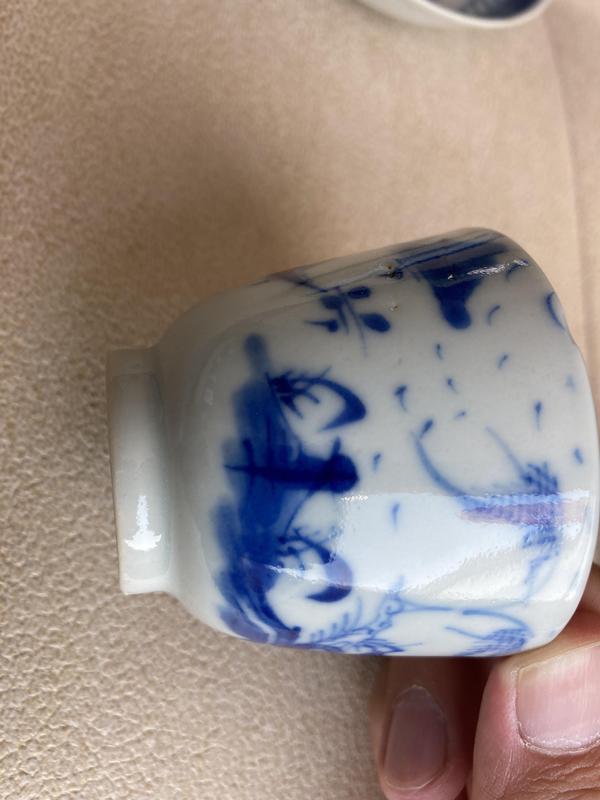 古玩陶瓷清中樓臺亭閣山水紋青花杯盤拍賣，當前價格1388元