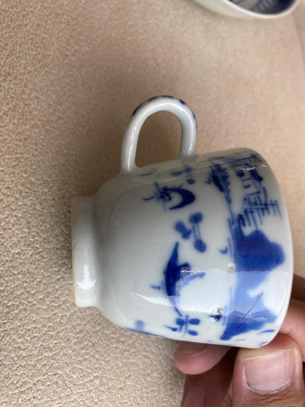 古玩陶瓷清中樓臺亭閣山水紋青花杯盤拍賣，當前價格1388元