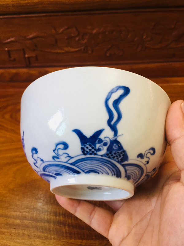 古玩陶瓷青花魚化龍紋墩式碗拍賣,當前價格3888元