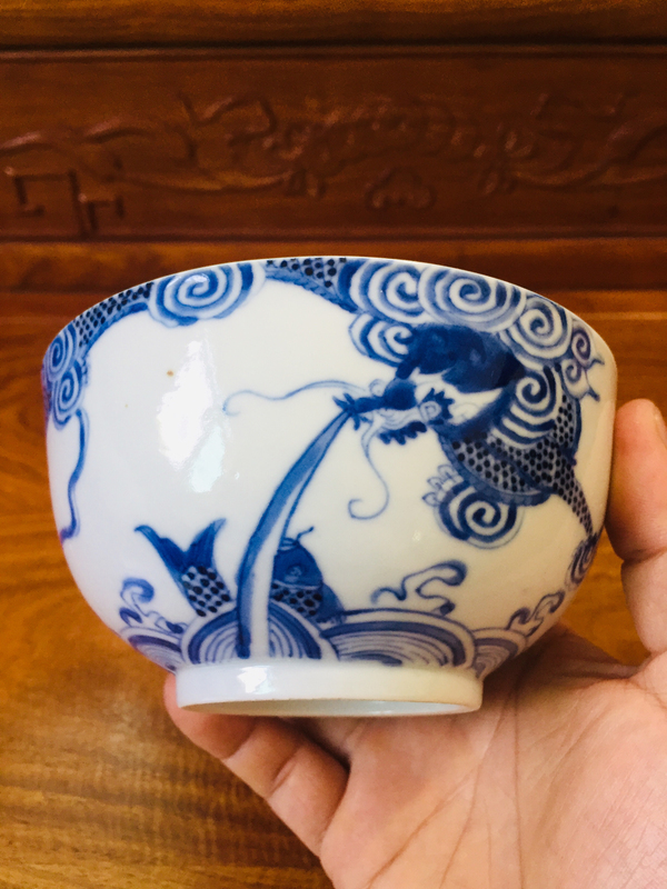 古玩陶瓷青花魚化龍紋墩式碗拍賣,當前價格3888元
