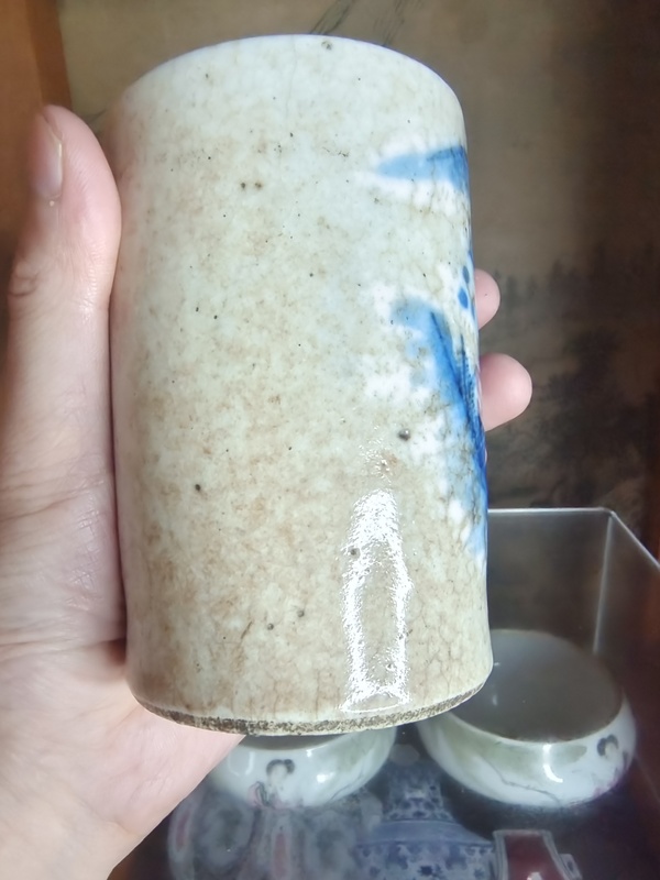 古玩陶瓷晚清哥釉地青花山水紋筆筒拍賣,當前價格1680元
