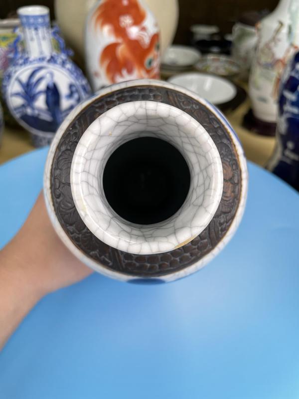 古玩陶瓷清道光 精品哥釉青花刀馬人物紋梅瓶拍賣,當前價格2900元