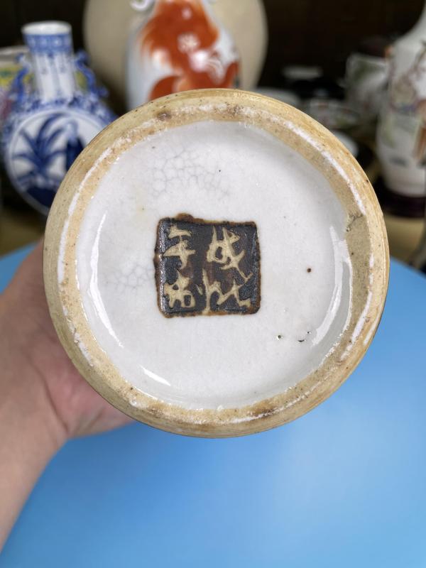 古玩陶瓷清道光 精品哥釉青花刀馬人物紋梅瓶拍賣,當前價格2900元