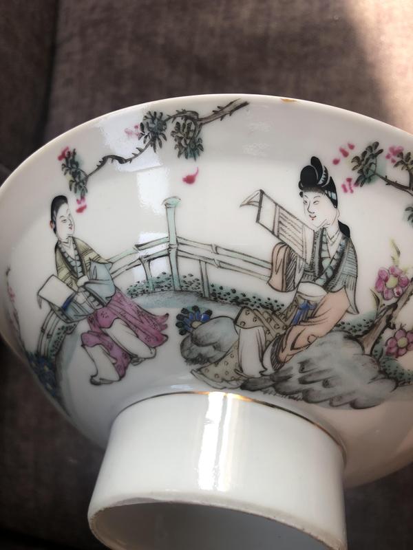 古玩陶瓷民國(guó)仕女紋粉彩高足碗拍賣，當(dāng)前價(jià)格1500元