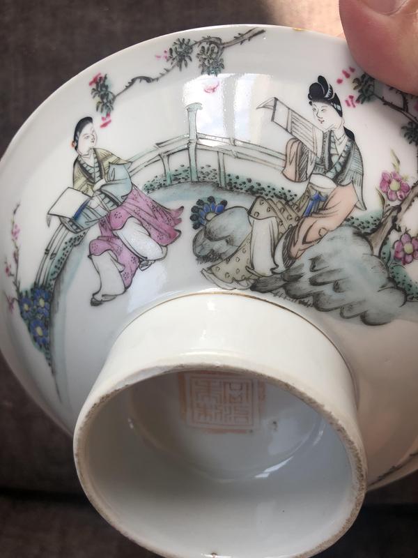 古玩陶瓷民國(guó)仕女紋粉彩高足碗拍賣，當(dāng)前價(jià)格1500元