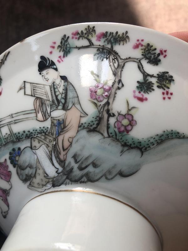 古玩陶瓷民國(guó)仕女紋粉彩高足碗拍賣，當(dāng)前價(jià)格1500元