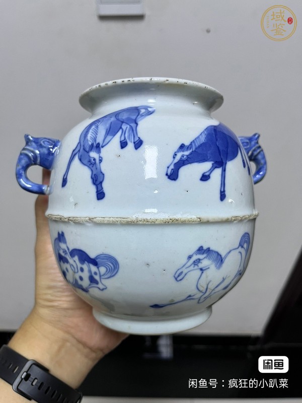 古玩陶瓷青花駿馬尊真品鑒賞圖