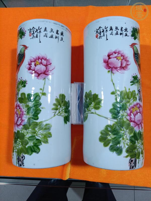 古玩陶瓷淺降花鳥(niǎo)紋帽筒一對(duì)真品鑒賞圖