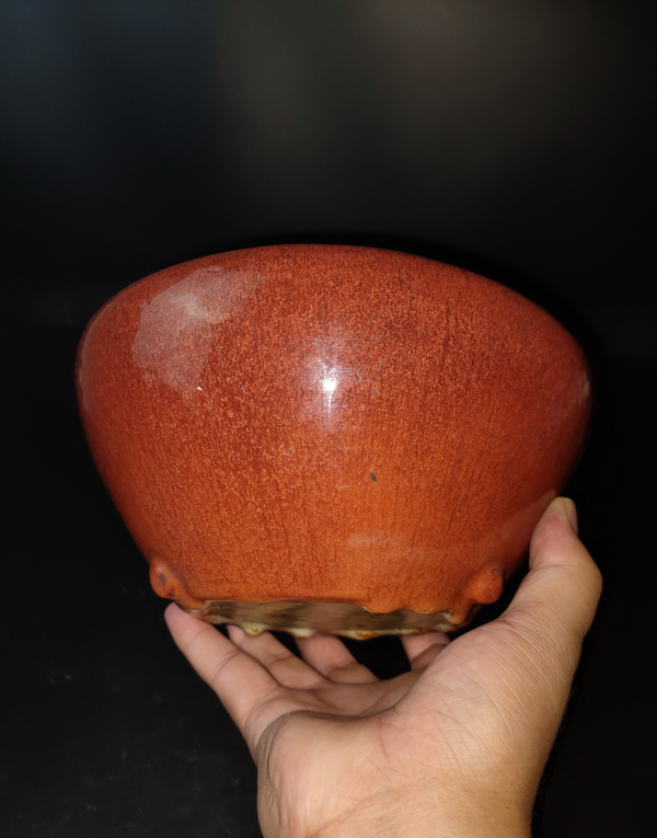 古玩陶瓷紅釉三乳足香爐拍賣，當前價格3800元