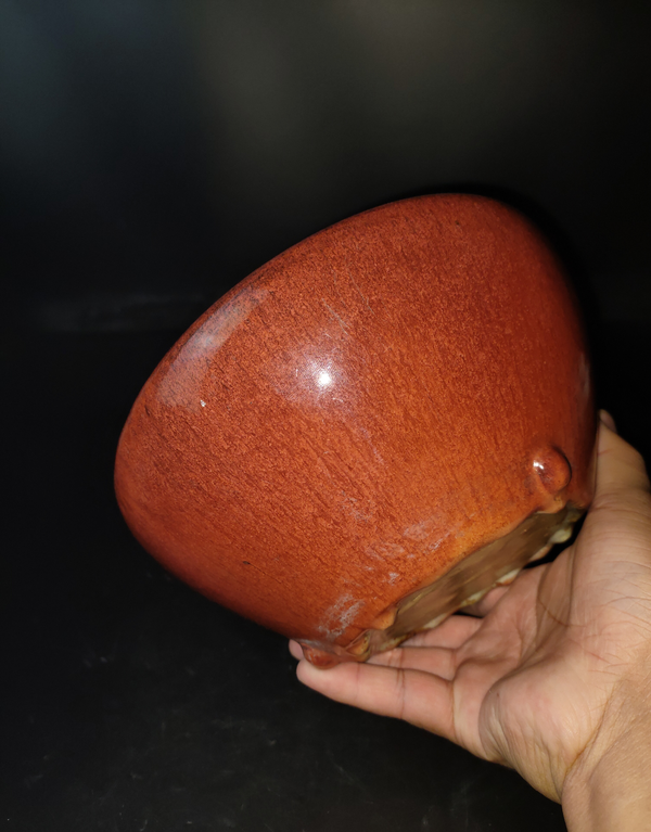 古玩陶瓷紅釉三乳足香爐拍賣，當前價格3800元