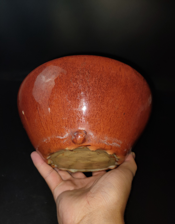 古玩陶瓷紅釉三乳足香爐拍賣，當前價格3800元