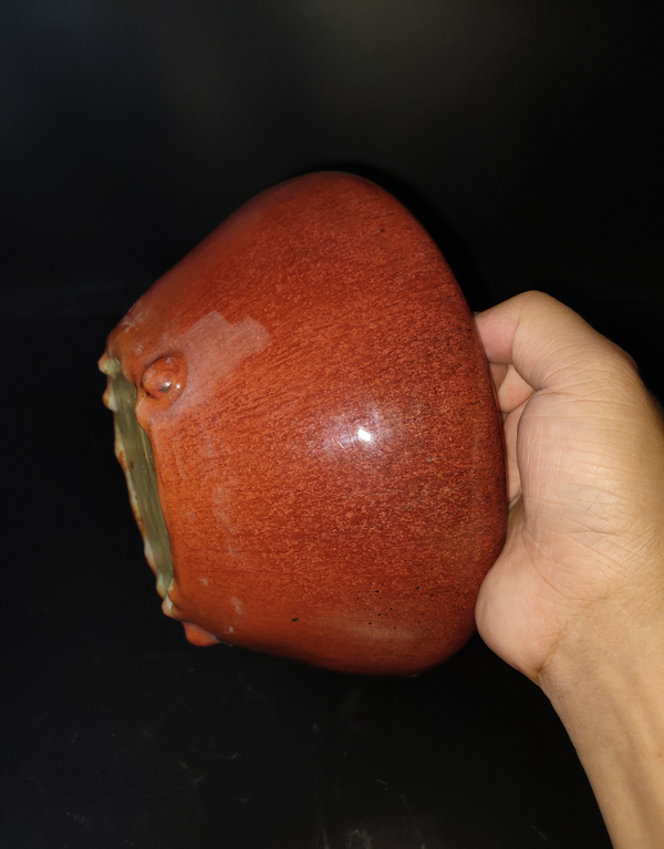 古玩陶瓷紅釉三乳足香爐拍賣，當前價格3800元