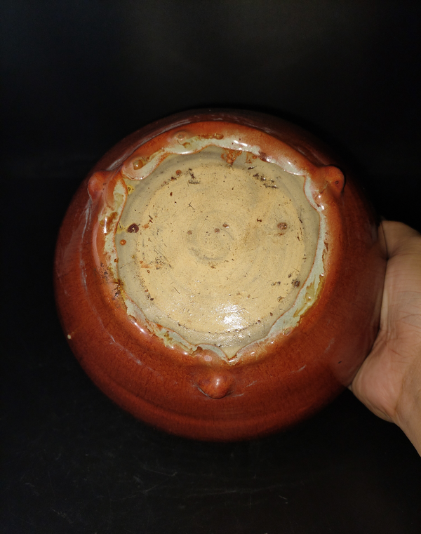 古玩陶瓷紅釉三乳足香爐拍賣，當前價格3800元
