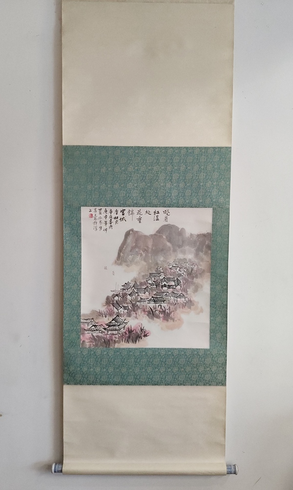 古玩字畫李可染入室弟子已故湖南名家湯萬清山水圖立軸拍賣，當(dāng)前價格1888元